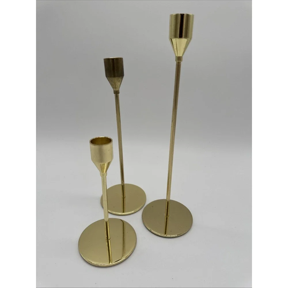 3 Pc/Set Brass Colored Candle Sticks Simple Modern Candelabra 6, 9, 11
